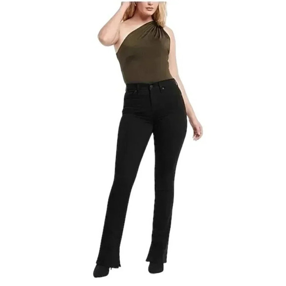 Express Black High Rise Distressed Hem Boot Cut Jeans - Picture 1 of 3